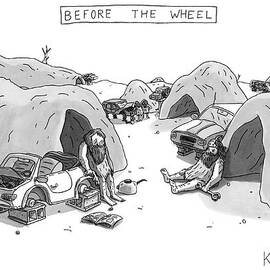 Bored Cavemen Sitting Around Next To Cars by Zachary Kanin