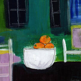 Bowl of Oranges- Abstract Still Life Painting by Linda Woods
