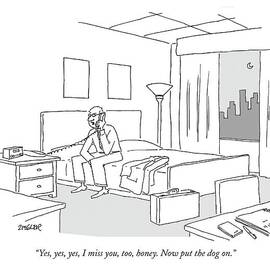 Businessman Sitting On A Bed In Hotel Room by Jack Ziegler