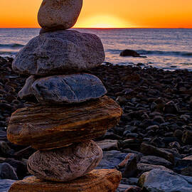 Cairn At Sunrise Rye Harbor NH by Jeff Sinon