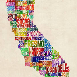 California Typography Text Map by Michael Tompsett