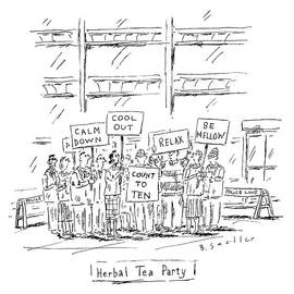 Calm-looking Protesters Hold Picket Signs. Refers by Barbara Smaller