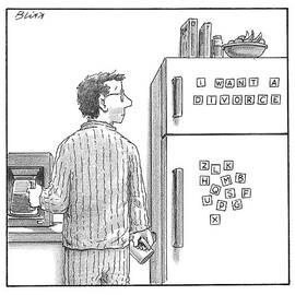 Captionless. Man In Pajamas Making Coffee Looks by Harry Bliss