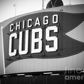 Chicago Cubs Wrigley Field Sign Black and White Picture by Paul Velgos