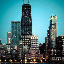 Chicago Downtown at Night with Hancock Building by Paul Velgos