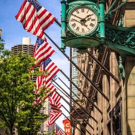 Chicago Macy's Clock and Chicago Theatre Sign by Paul Velgos
