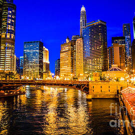 Chicago River Buildings at Night Picture by Paul Velgos