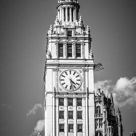 Chicago Wrigley Building Clock Black and White Picture by Paul Velgos