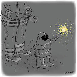 Child Wearing A Hazmat Suit Holding A Sparkler by Kim Warp