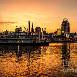 Cincinnati Skyline and Riverboat at Sunset by Paul Velgos