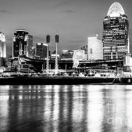 Cincinnati Skyline at Night Black and White Picture by Paul Velgos