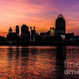 Cincinnati Skyline Sunset at Night by Paul Velgos