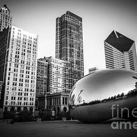Cloud Gate Bean Chicago Skyline in Black and White by Paul Velgos