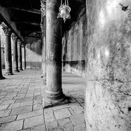 Columns at the Church of Nativity Black and White Vertical by David Morefield