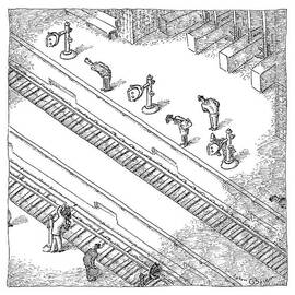 Commuters Are Seen Standing On A Train Station by John O'Brien