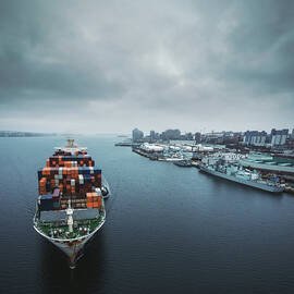 Container Ship In Halifax Harbour by Shaunl