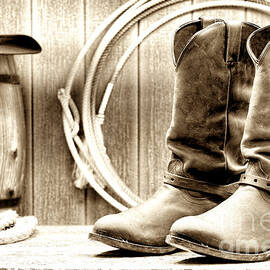 Cowboy Boots Outside Saloon by Olivier Le Queinec