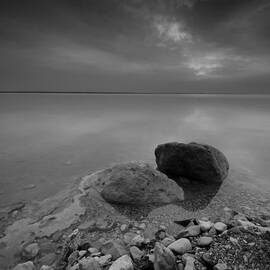 Dead Sea Sunrise Black and White by David Morefield