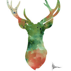 Deer head watercolor large poster by Joanna Szmerdt