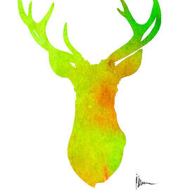 Deer silhouette art print painting antlers home decor by Joanna Szmerdt