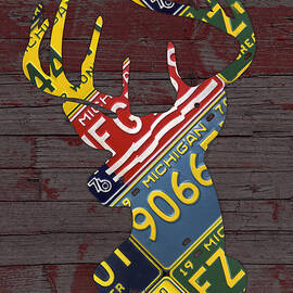 Deer with Antlers Michigan Recycled License Plate Art by Design Turnpike