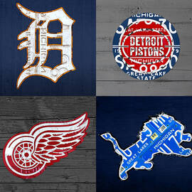Detroit Sports Fan Recycled Vintage Michigan License Plate Art Tigers Pistons Red Wings Lions by Design Turnpike