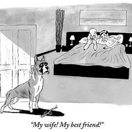 Dog Enters Room Where Poodle And Man Are In Bed by Andy Friedman