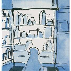 Dog In Front Of An Open Refrigerator by Michael Crawford
