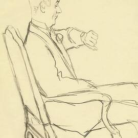 Drawing Of Man Looking At His Watch by Carl Oscar August Erickson