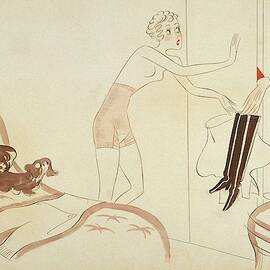 Drawing Of A Woman In A Girdle Reaching For Boots by Eduardo Garcia Benito