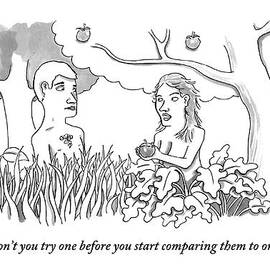 Eve Hands An Apple To Adam In The Garden Of Eden by Trevor Hoey