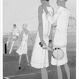 Fashion Illustration Of Women On A Tennis Court by Jean Pages