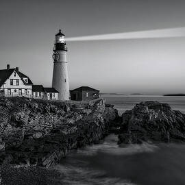 First Light At Portland Head Light BW by Susan Candelario