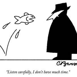 Fish Informant Jumps Toward Man In Trench Coat by Charles Barsotti