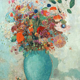 Flowers in a Turquoise Vase by Odilon Redon