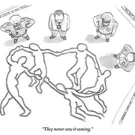 Four Police Officers Stand Outside Of A Chalk by Paul Noth