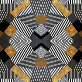 Geo Stripes In Gold and Black I by Lanie Loreth