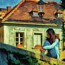 Girl Posing on Stone Wall by Jeffrey Kolker