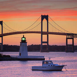 Goat Island Lighthouse And Newport by Katherine Gendreau Photography