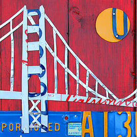 Golden Gate Bridge California recycled Vintage License Plate Art on Red Distressed Barn Wood by Design Turnpike