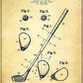 Golf Club Patent Drawing From 1910 - Vintage by Aged Pixel