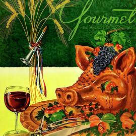 Gourmet Cover Featuring A Pig's Head On A Platter by Henry Stahlhut