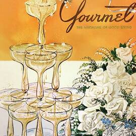 Gourmet Cover Featuring A Pyramid Of Champagne by Henry Stahlhut