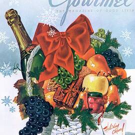 Gourmet Cover Illustration Of Holiday Fruit Basket by Henry Stahlhut