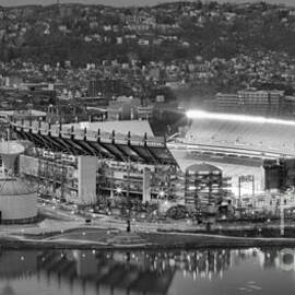 Heinz Field Evening Black And White Panorama by Adam Jewell