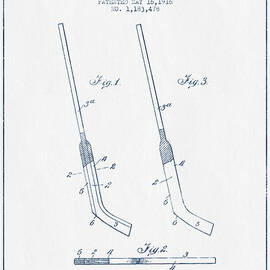 Hockey Stick Patent Drawing From 1916 - Blue Ink by Aged Pixel