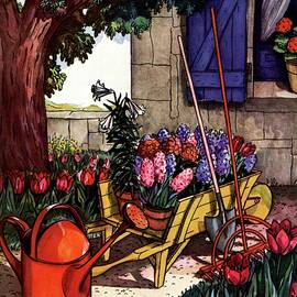 House & Garden Cover Illustration Of Garden Scene by Joseph B. Platt