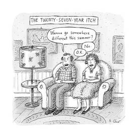 Husband And Wife Discuss Summer Plans On A Couch by Roz Chast