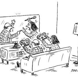 Husband And Wife  On Couch Play Video Game by David Sipress