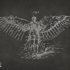Icarus Flying Machine Patent Artwork Gray by Nikki Marie Smith